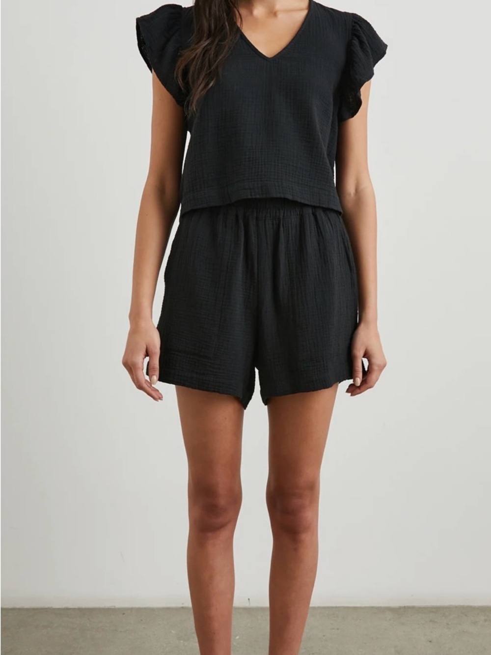 Women's Black Tank With Ruffle Sleeve